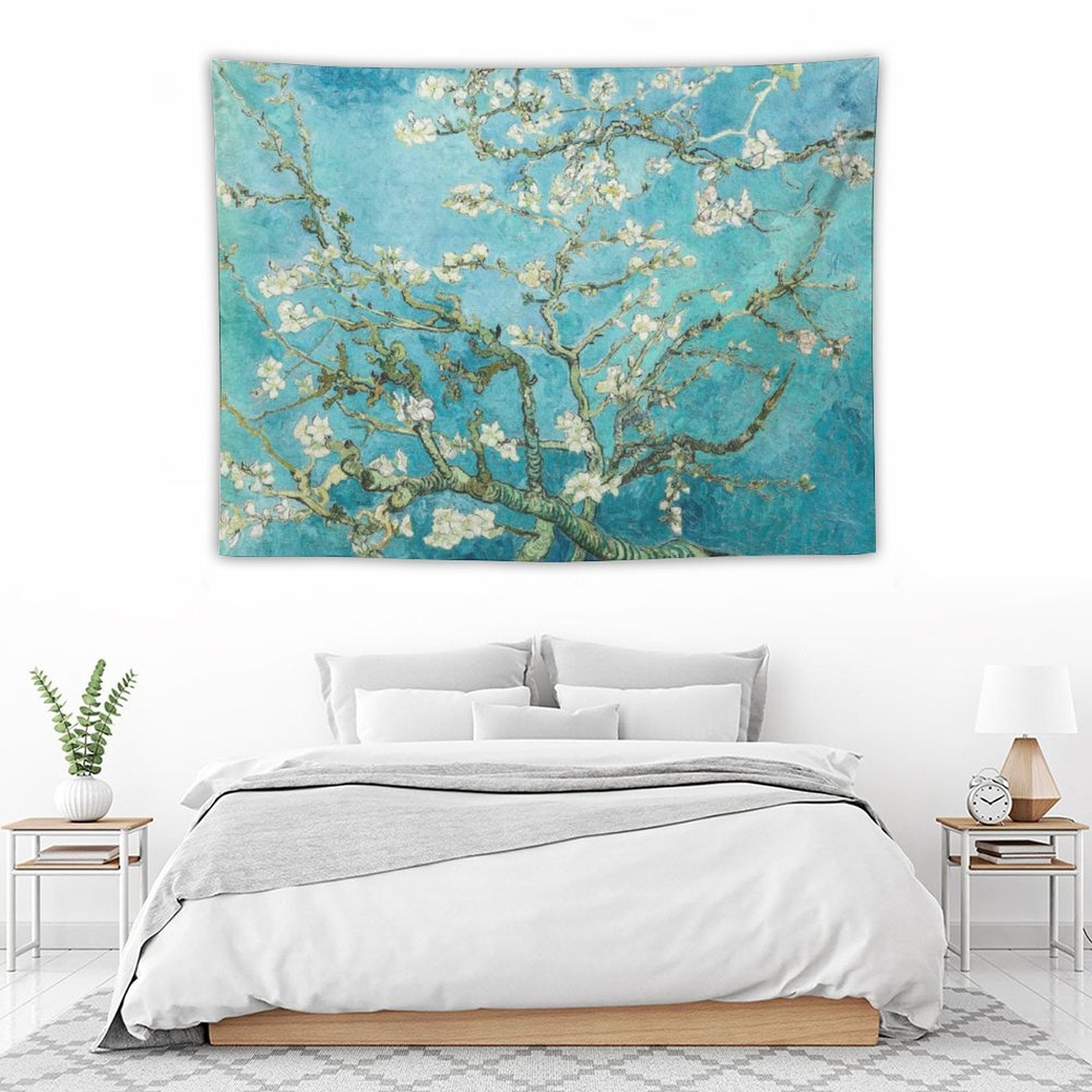 Van Gogh's Almond Blossom Tapestry showcasing vibrant colors and intricate floral design, perfect for home decor.