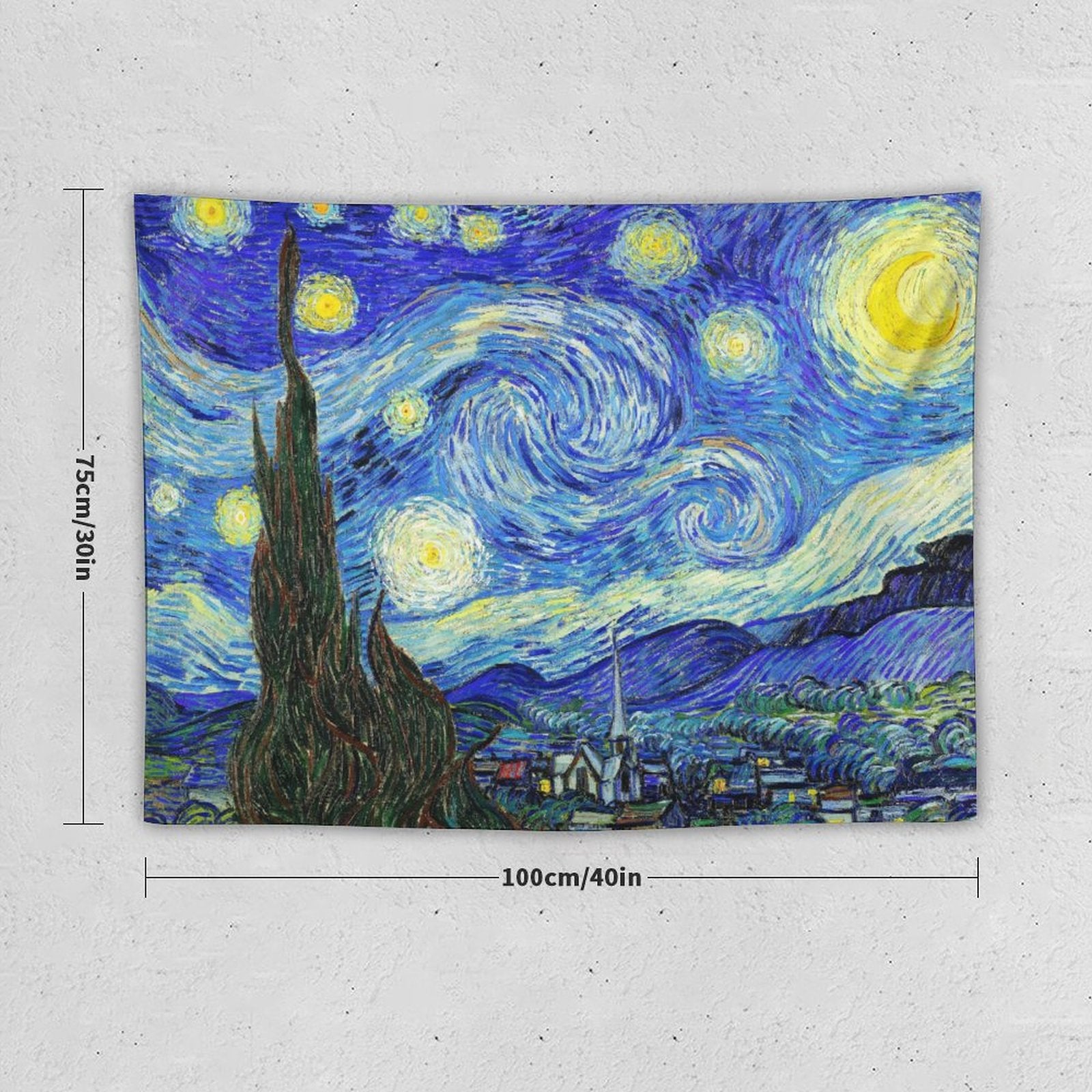 A vibrant tapestry featuring Van Gogh's Starry Night, showcasing swirling stars and a night sky in rich colors, perfect for home decor.