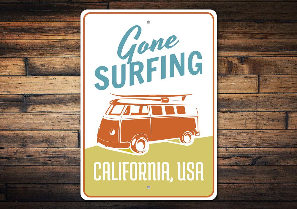 Customizable Van Sign made of aluminum, featuring beach-themed designs, perfect for coastal decor.