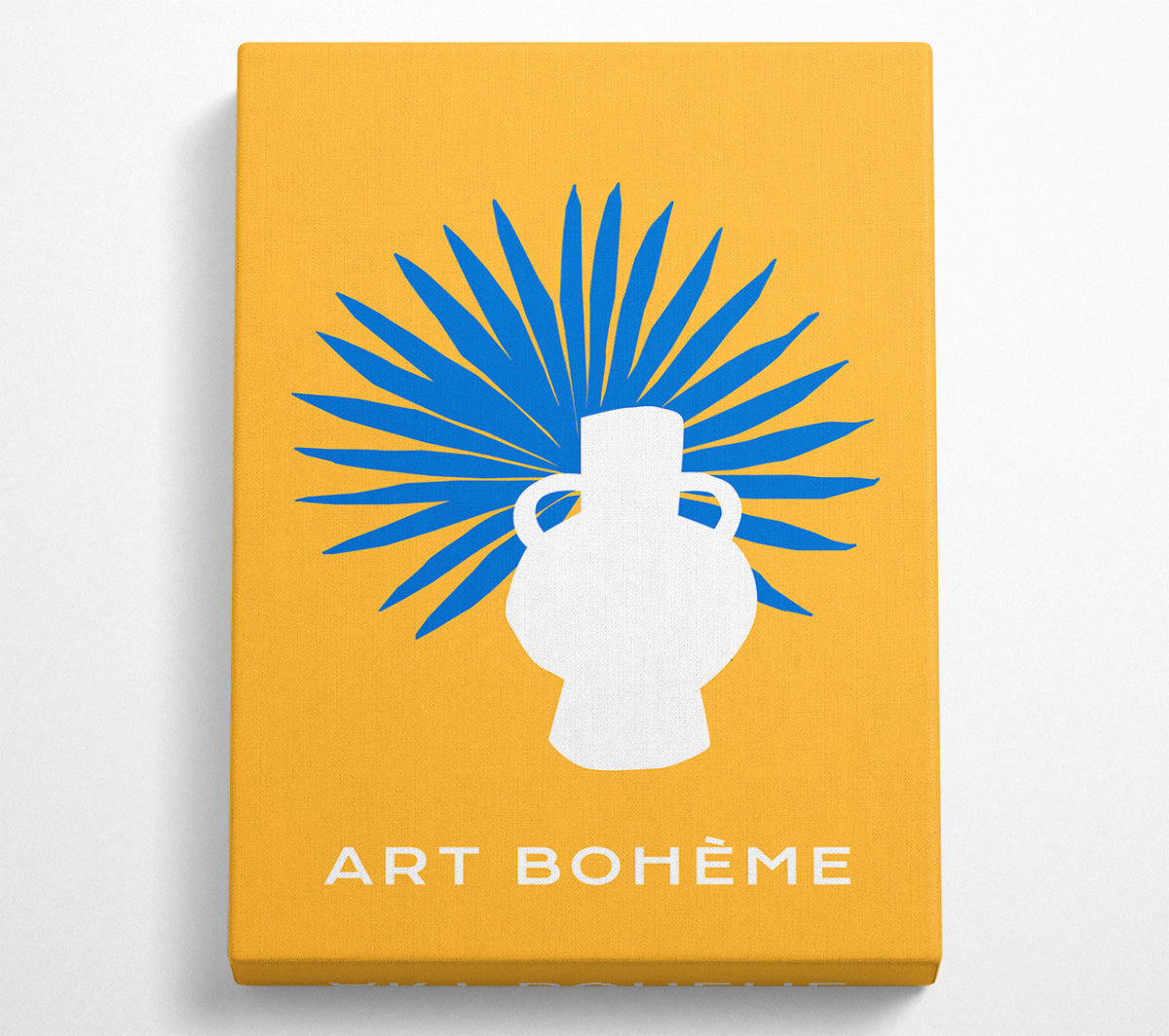 Vase And Leaf Summer Mustard artwork on a 44mm box frame, showcasing vibrant colors and elegant design.