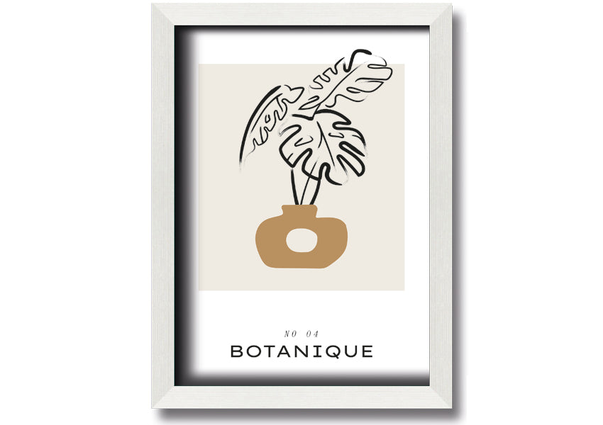 A beautifully framed print of a cheese plant in a stylish vase, showcasing vibrant colors and intricate details.