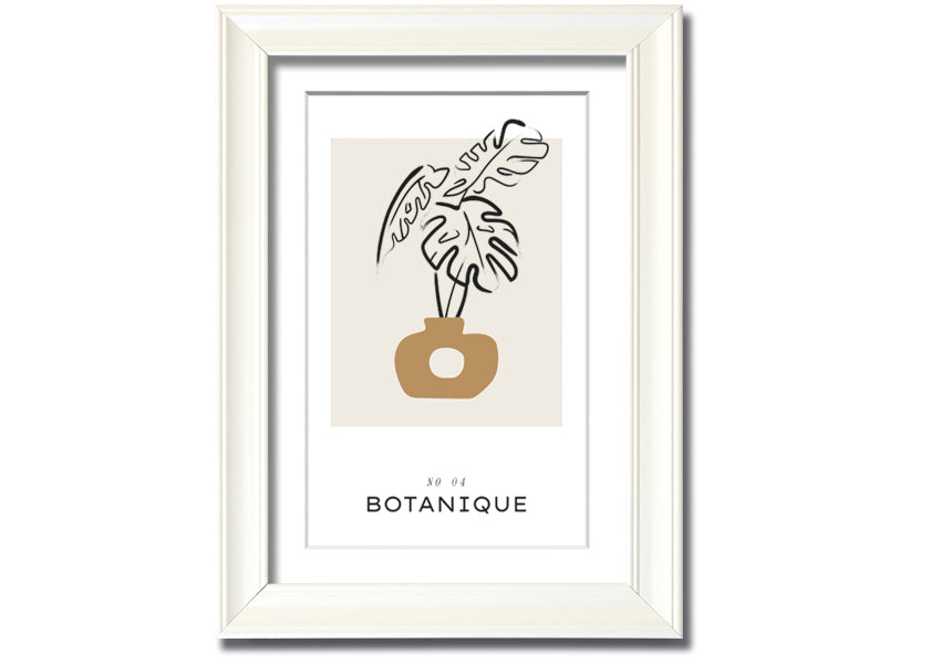 A beautifully framed print of a cheese plant in a stylish vase, showcasing vibrant colors and intricate details.