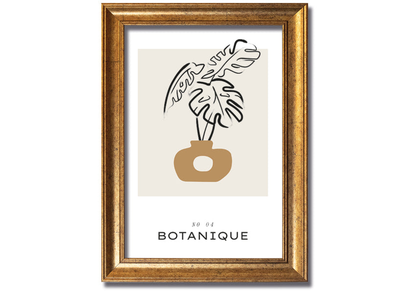 A beautifully framed print of a cheese plant in a stylish vase, showcasing vibrant colors and intricate details.