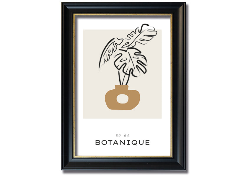 A beautifully framed print of a cheese plant in a stylish vase, showcasing vibrant colors and intricate details.