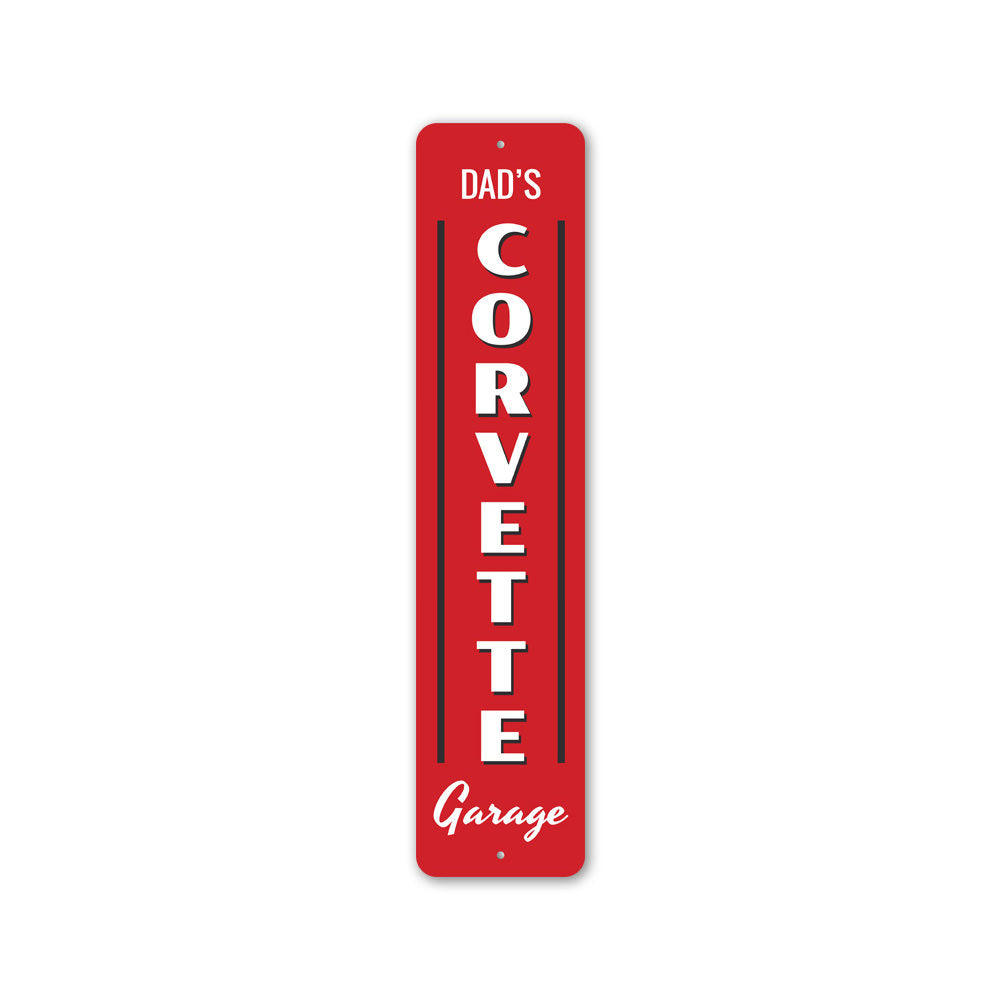 Vertical Chevy Corvette Garage Sign made of high-quality aluminum, featuring vibrant colors and a classic Corvette design, perfect for automotive enthusiasts.