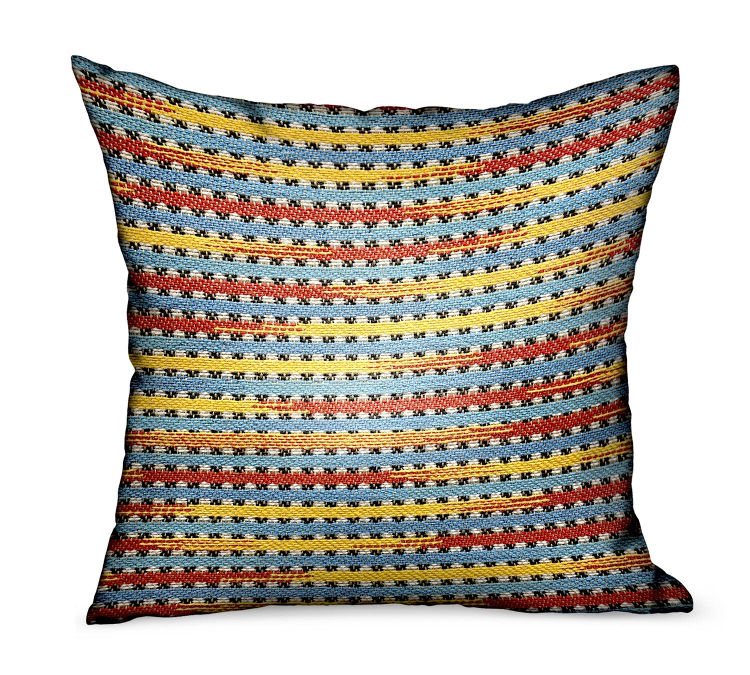 Vivid Stripe Luxury Throw Pillow featuring red, blue, and yellow stripes, handcrafted with a double-sided design and invisible zipper.