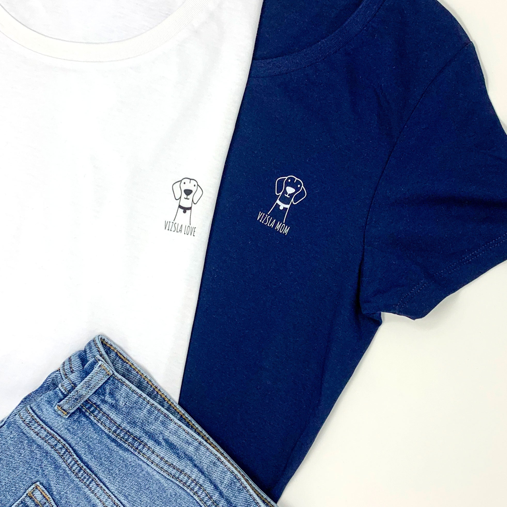 A stylish eco-friendly Jazzer T-shirt for Vizsla lovers, made from 100% organic cotton with a customizable design.