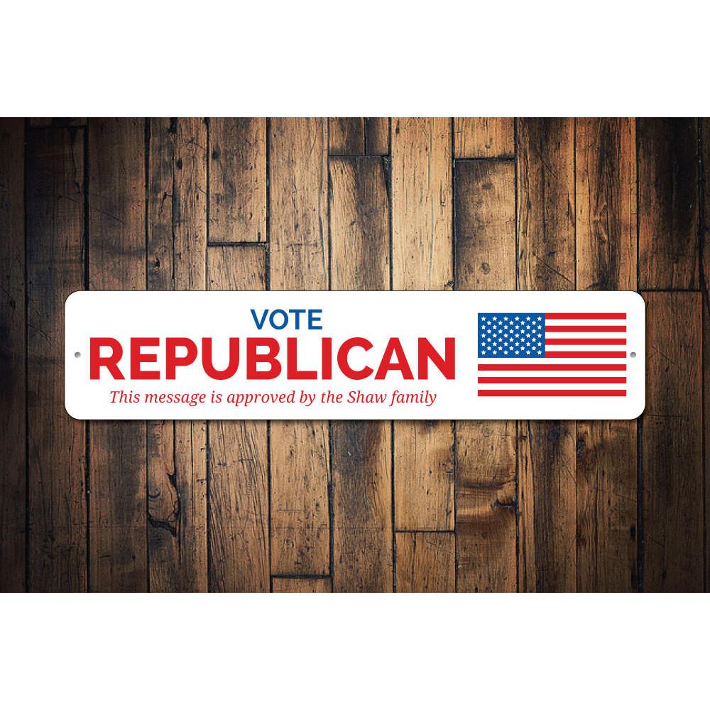 Vote Republican Sign made of durable aluminum, featuring customizable text and pre-drilled holes for easy mounting.