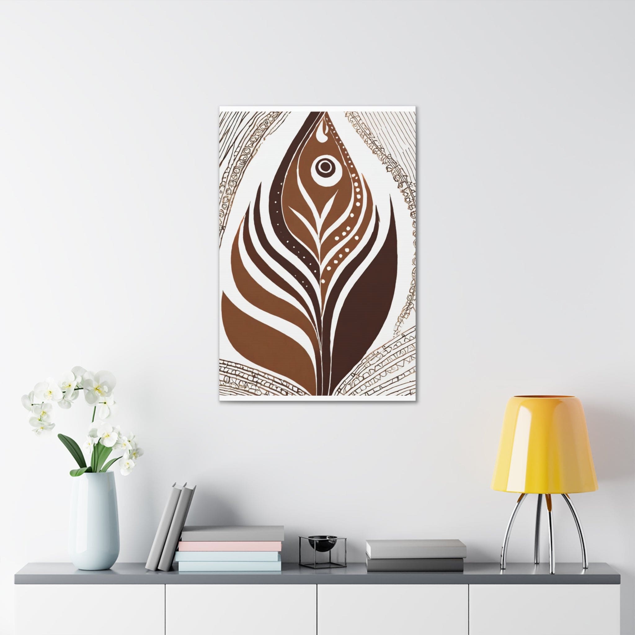 Floral Brown Line Art Print on canvas, showcasing elegant line art design with a warm brown color palette, perfect for home decor.