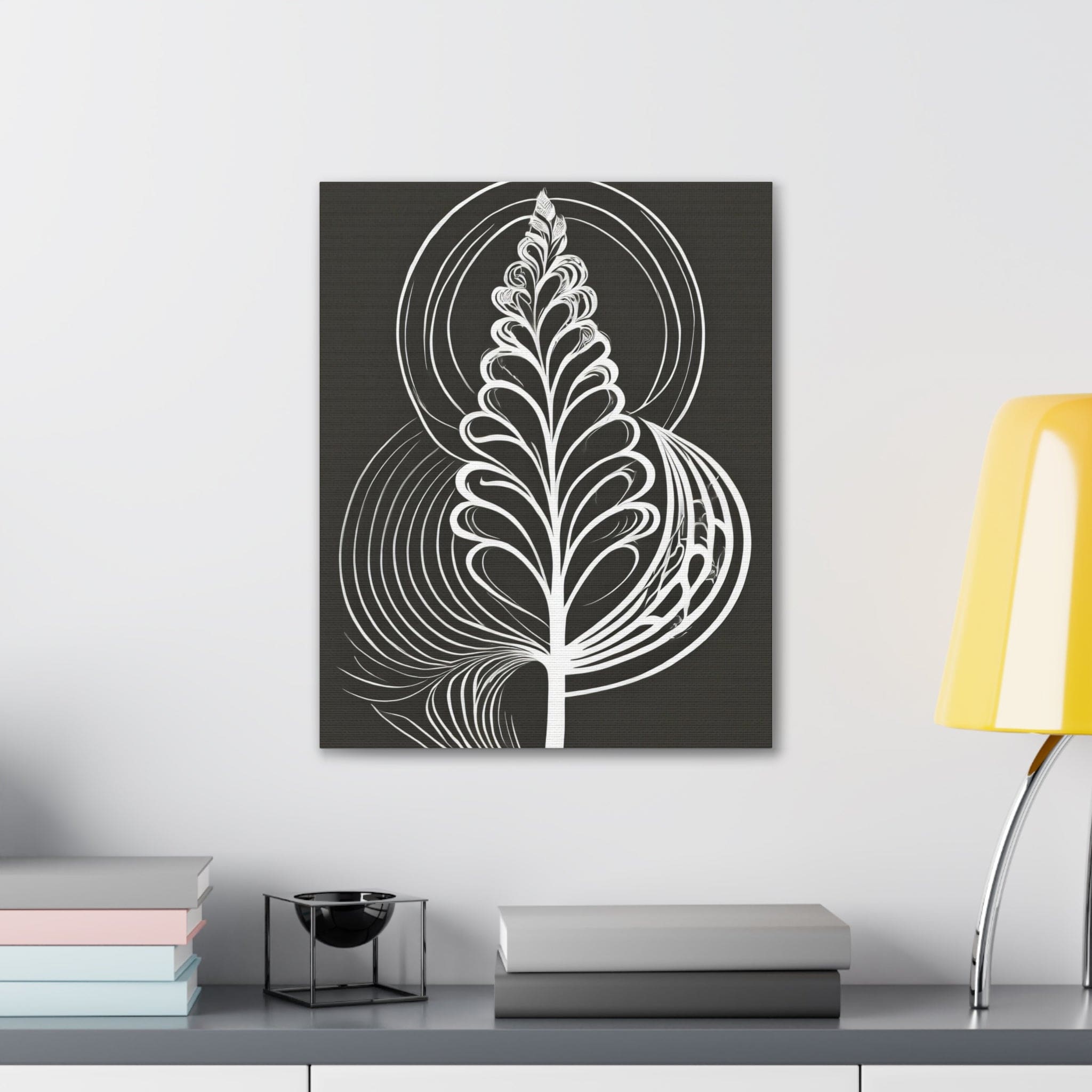 Floral White Line Art Canvas Print showcasing intricate floral designs on a textured canvas background.