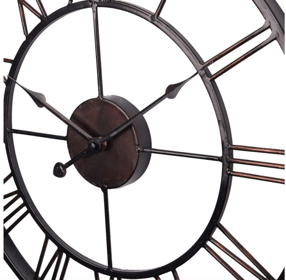 An elegant 18.5" round wall clock with Roman numerals and a silver metal frame, showcasing a modern and simplistic design.