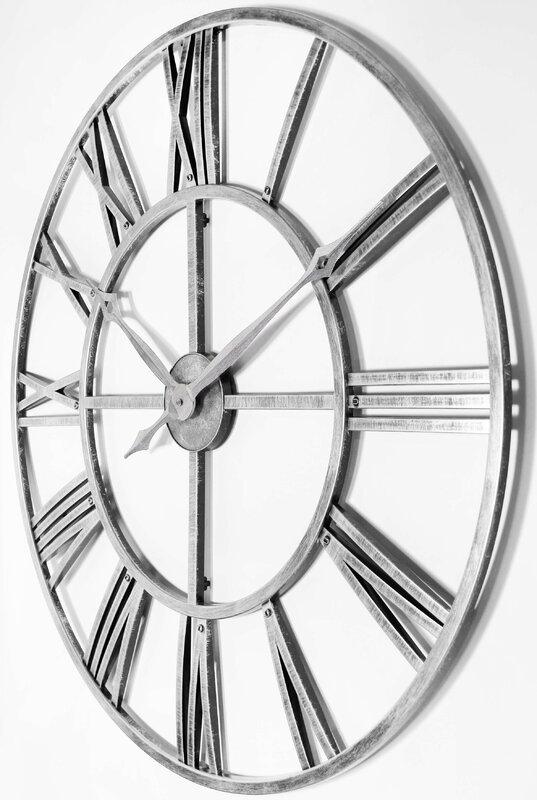 An elegant 18.5" round wall clock with Roman numerals and a silver metal frame, showcasing a modern and simplistic design.