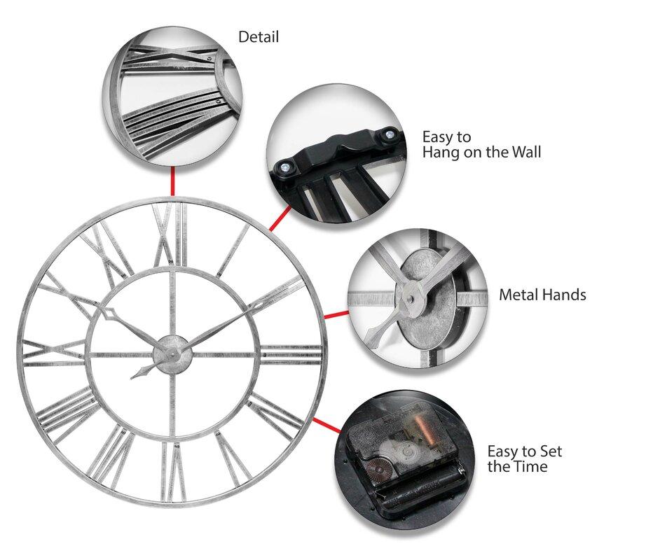 An elegant 18.5" round wall clock with Roman numerals and a silver metal frame, showcasing a modern and simplistic design.