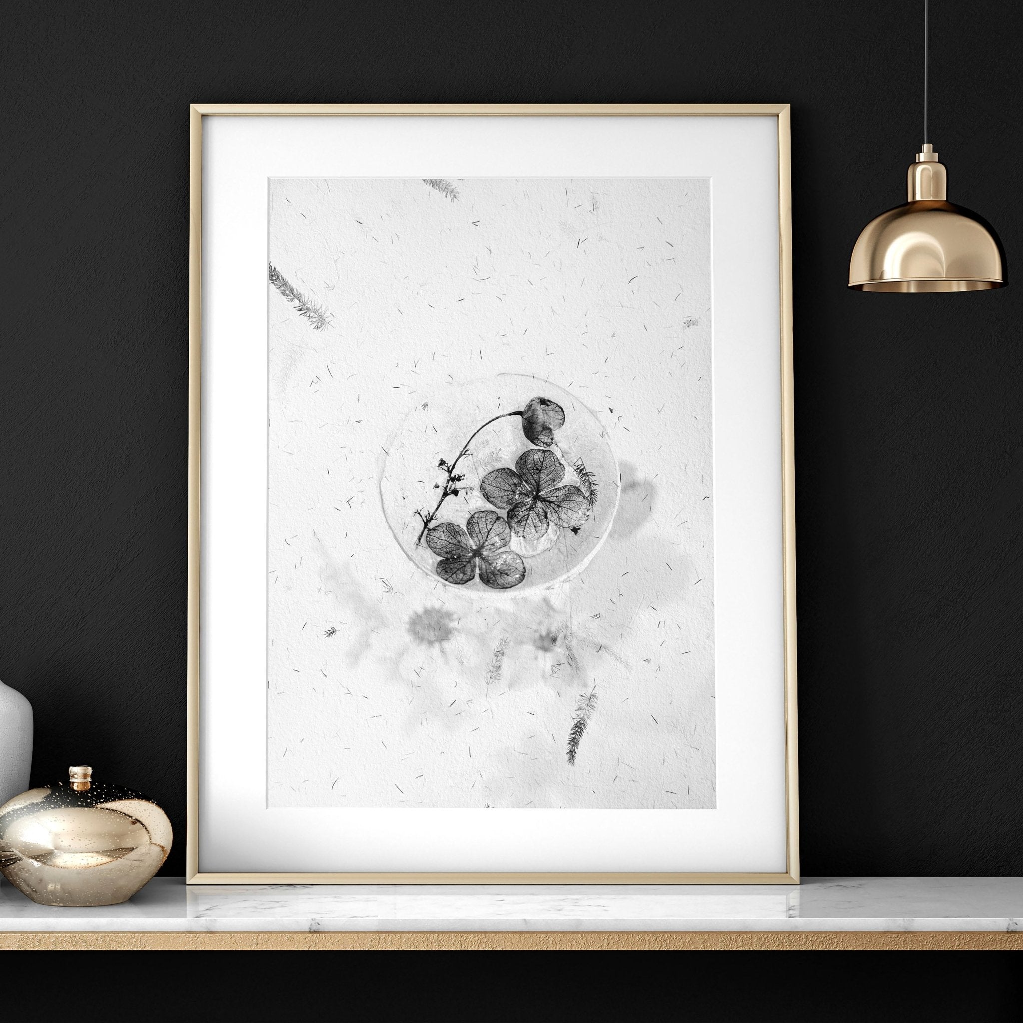 Set of 3 framed wall art prints featuring Black and White Botanical designs, perfect for home office decor.
