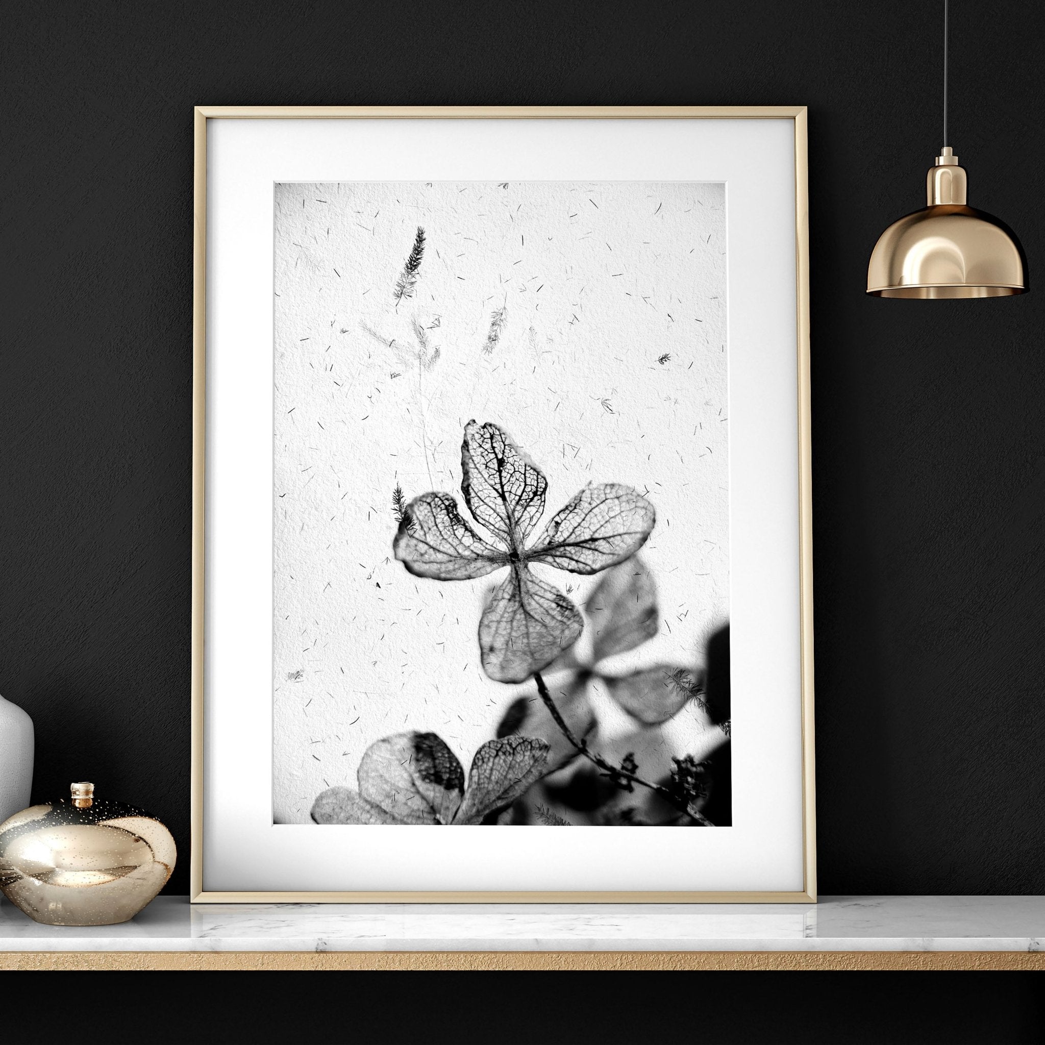 Set of 3 framed wall art prints featuring Black and White Botanical designs, perfect for home office decor.