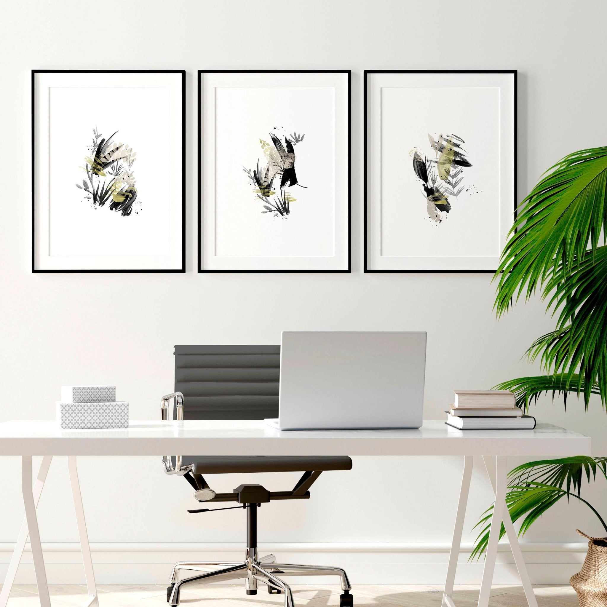 Set of 3 wall art prints featuring Abstract Japanese Wabi Sabi designs in Black, Grey, and Pastel colors, perfect for office decor.