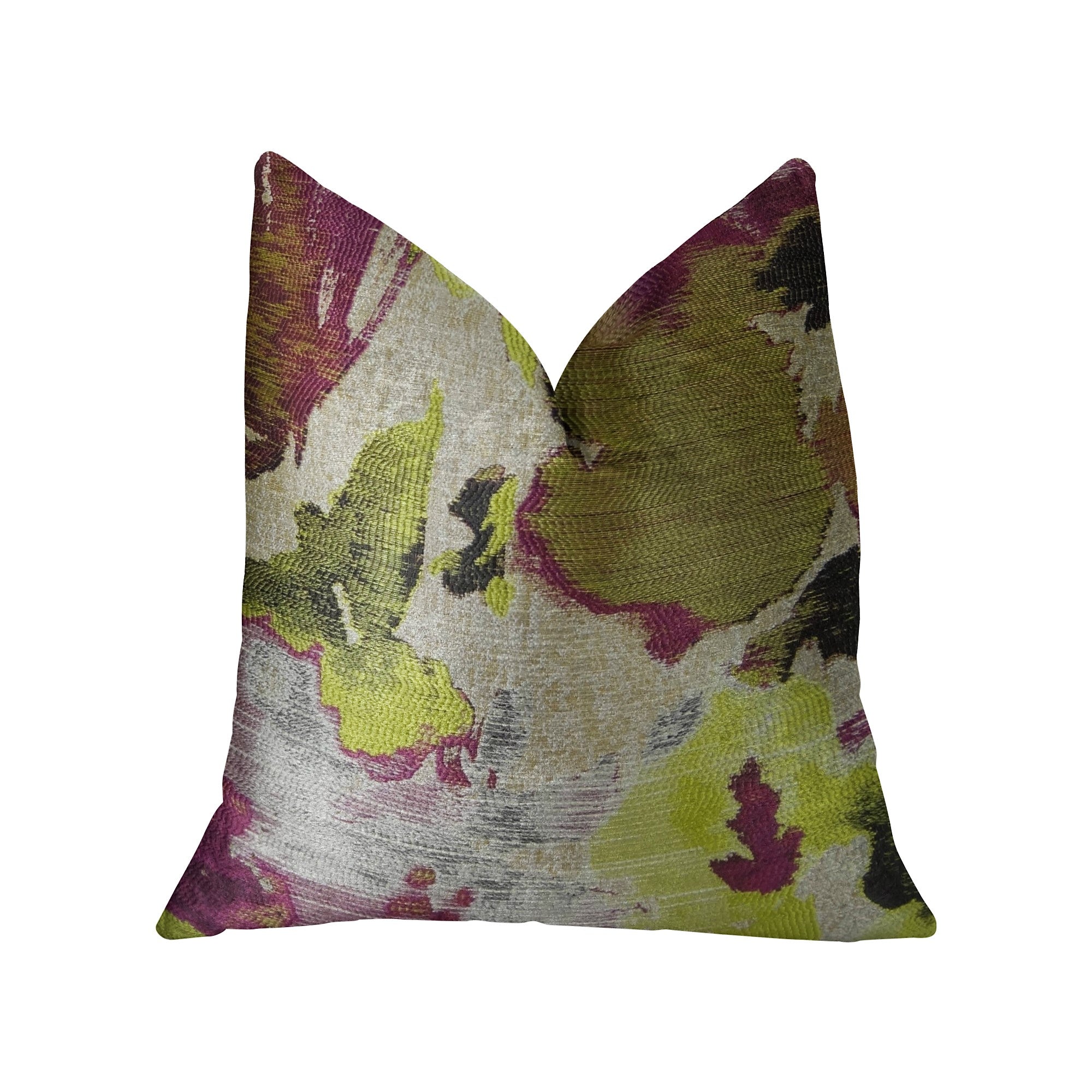 Handmade luxury pillow featuring vibrant fuchsia magenta and citrine colors, showcasing a double-sided design with an invisible zipper.