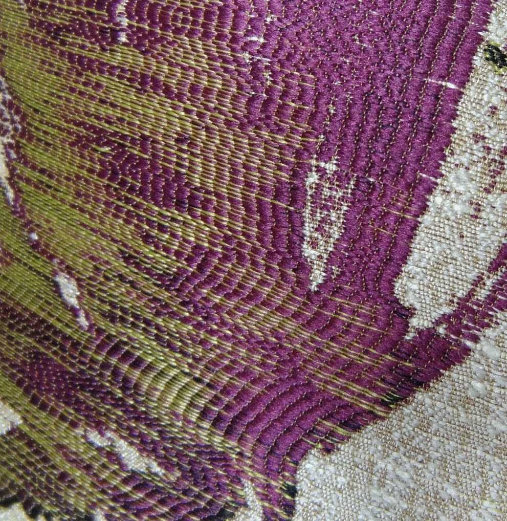 Handmade luxury pillow featuring vibrant fuchsia magenta and citrine colors, showcasing a double-sided design with an invisible zipper.