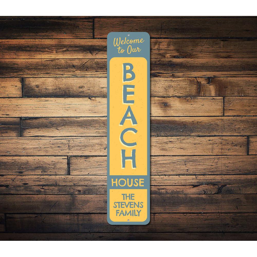 Welcome to our Beach House Vertical Sign made of high-quality aluminum, featuring customizable text and pre-drilled holes for easy mounting.