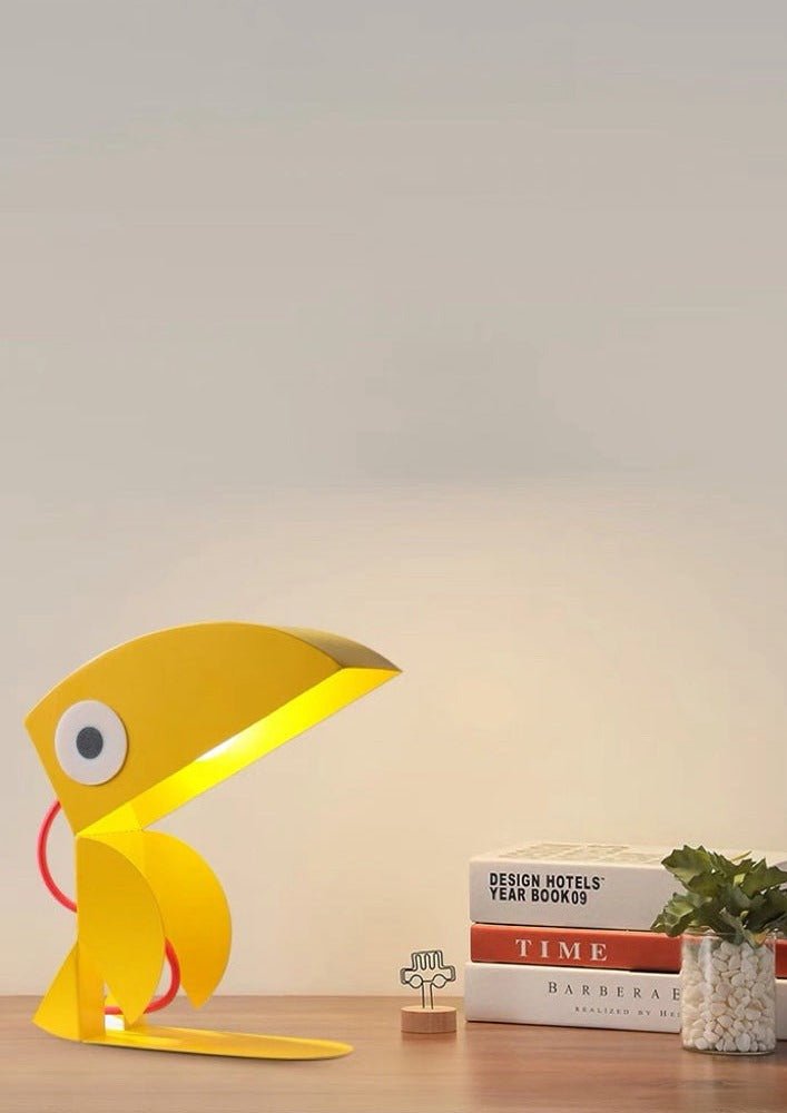 Whimsical Eclectic Memphis Cute Parrot Table Lamp featuring vibrant colors and a playful parrot design, ideal for study and bedside use.