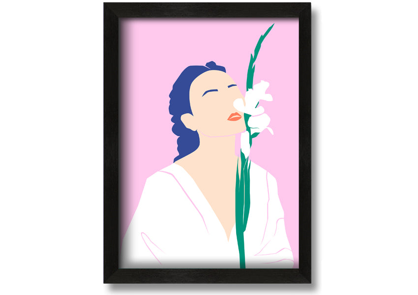 A beautifully framed print of white flowers, showcasing elegance and sophistication, ready to hang.