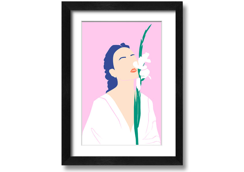 A beautifully framed print of white flowers, showcasing elegance and sophistication, ready to hang.