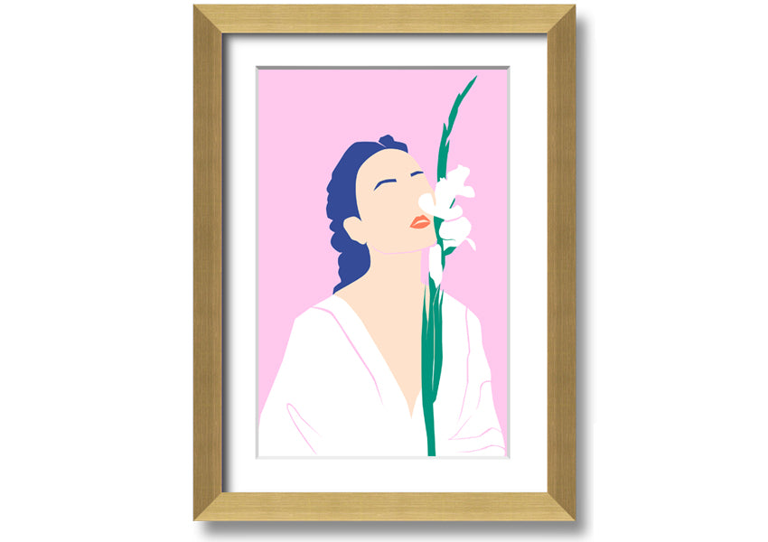 A beautifully framed print of white flowers, showcasing elegance and sophistication, ready to hang.
