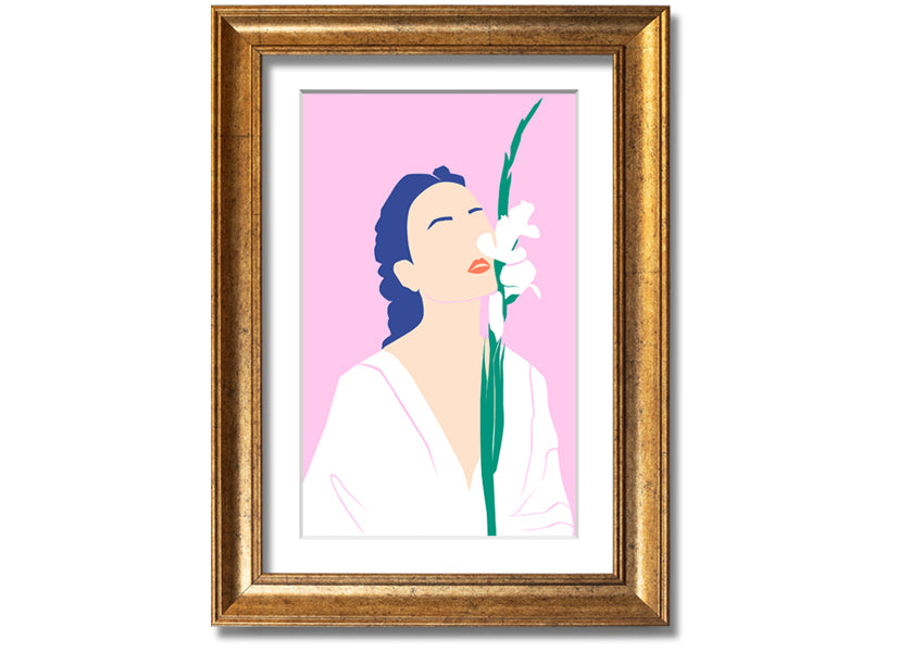 A beautifully framed print of white flowers, showcasing elegance and sophistication, ready to hang.