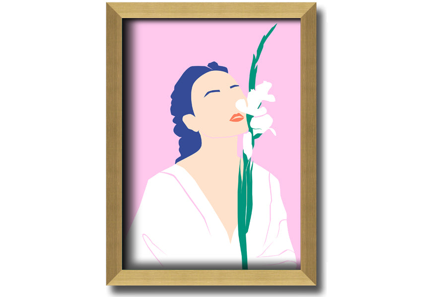 A beautifully framed print of white flowers, showcasing elegance and sophistication, ready to hang.
