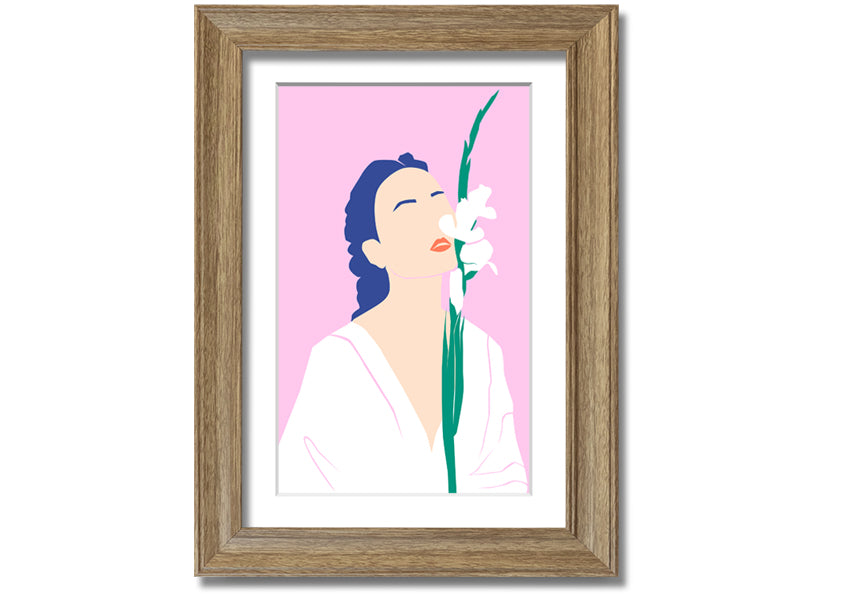 A beautifully framed print of white flowers, showcasing elegance and sophistication, ready to hang.