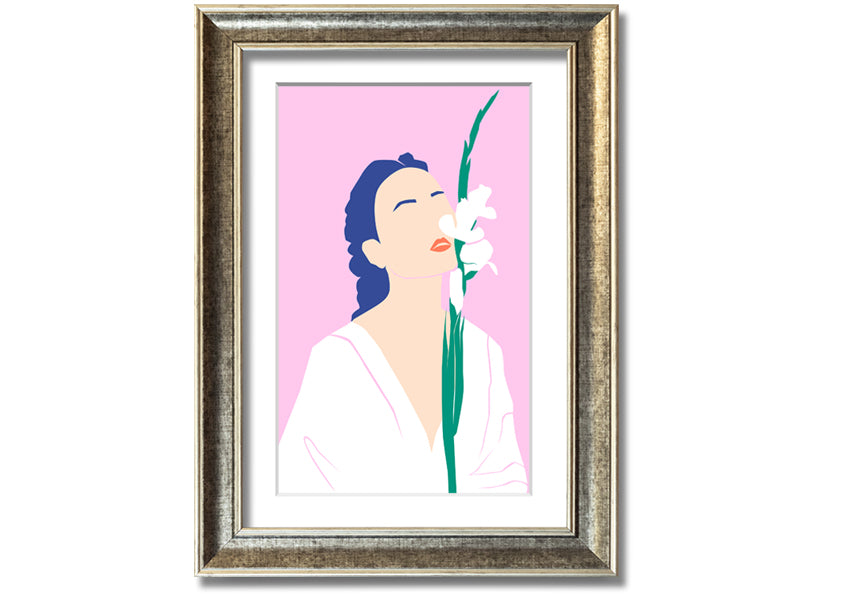 A beautifully framed print of white flowers, showcasing elegance and sophistication, ready to hang.