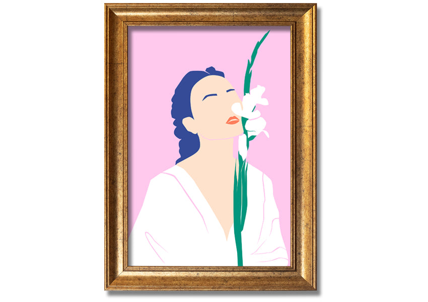 A beautifully framed print of white flowers, showcasing elegance and sophistication, ready to hang.