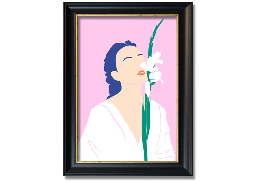 A beautifully framed print of white flowers, showcasing elegance and sophistication, ready to hang.
