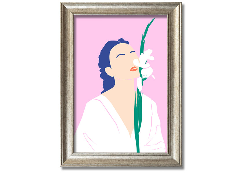 A beautifully framed print of white flowers, showcasing elegance and sophistication, ready to hang.