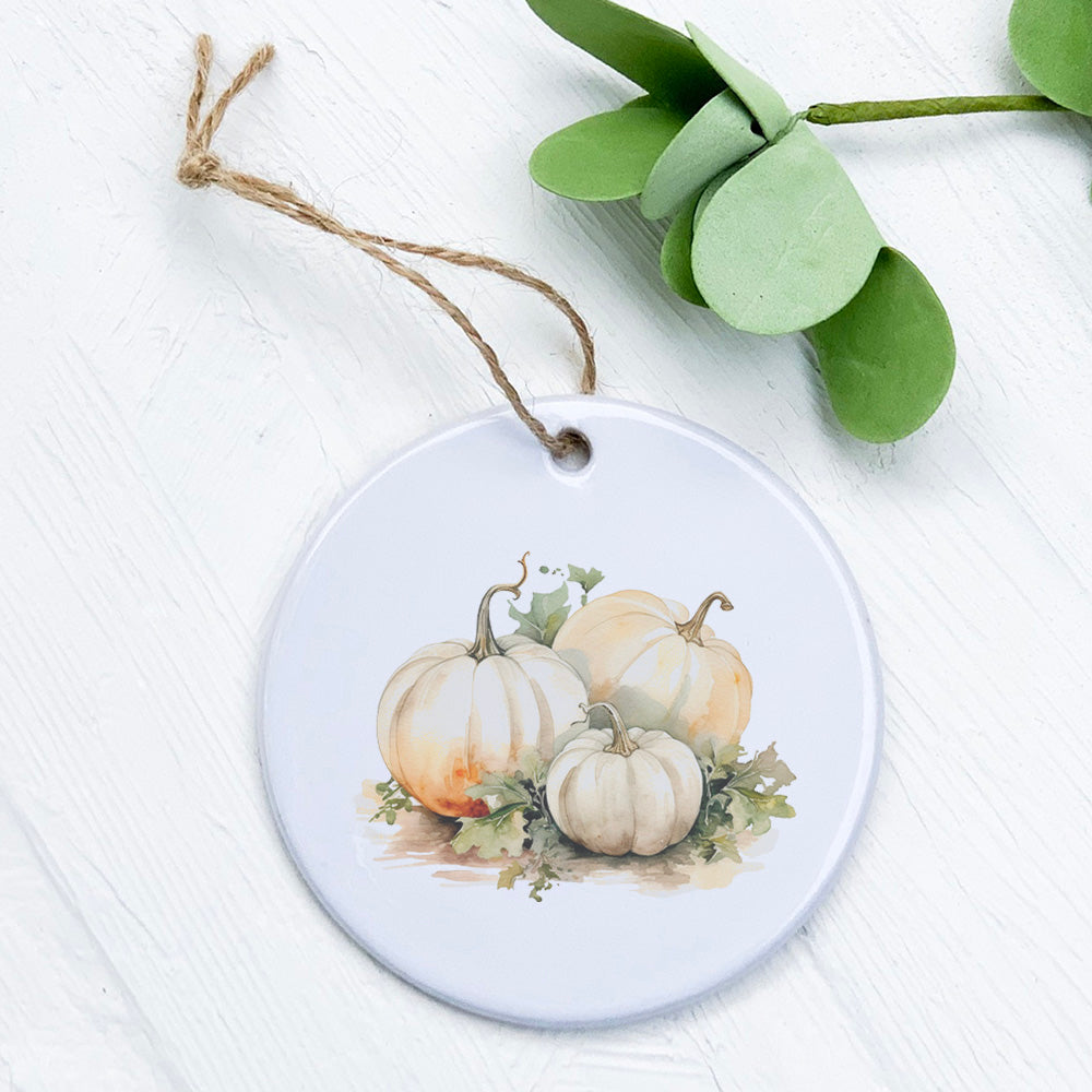 A beautifully crafted White Pumpkins ornament made of high-quality porcelain, featuring vibrant designs and a smooth gloss finish.