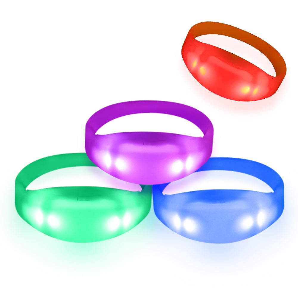 A carton of 400 remote controlled LED wristbands in various colors, showcasing their vibrant design and functionality for events.