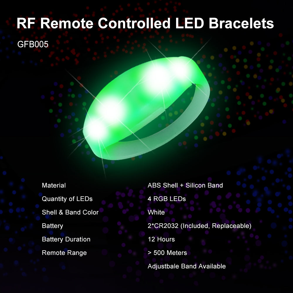 A carton of 400 remote controlled LED wristbands in various colors, showcasing their vibrant design and functionality for events.