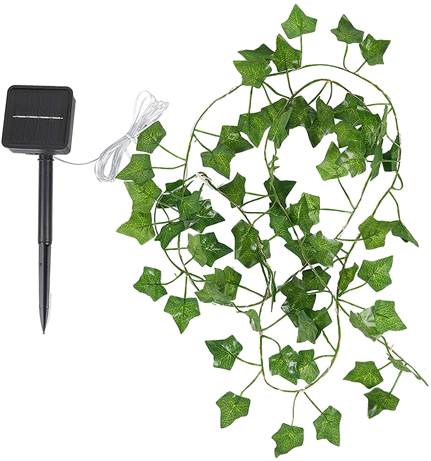 A beautiful display of solar-powered maple leaves garland LED string lights, showcasing warm white lights intertwined with vibrant maple leaf decorations.