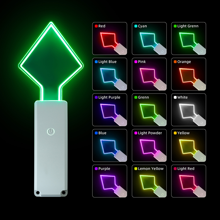 A vibrant display of LED lightsticks in various colors, showcasing their acrylic design and remote control functionality.