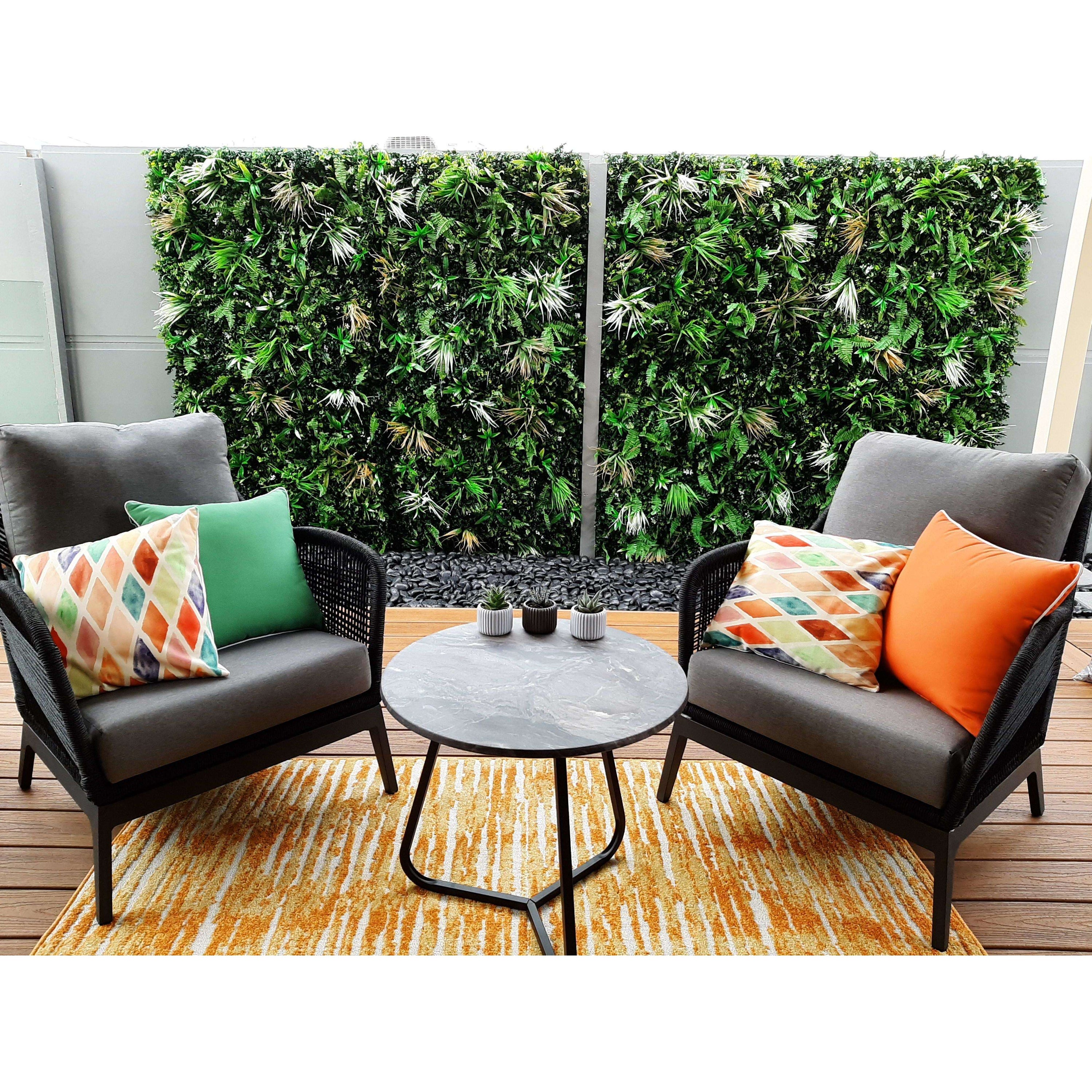 Wild Tropics Artificial Vertical Garden, a lush 1m x 1m green wall featuring vibrant tropical plants, perfect for indoor and outdoor decoration.