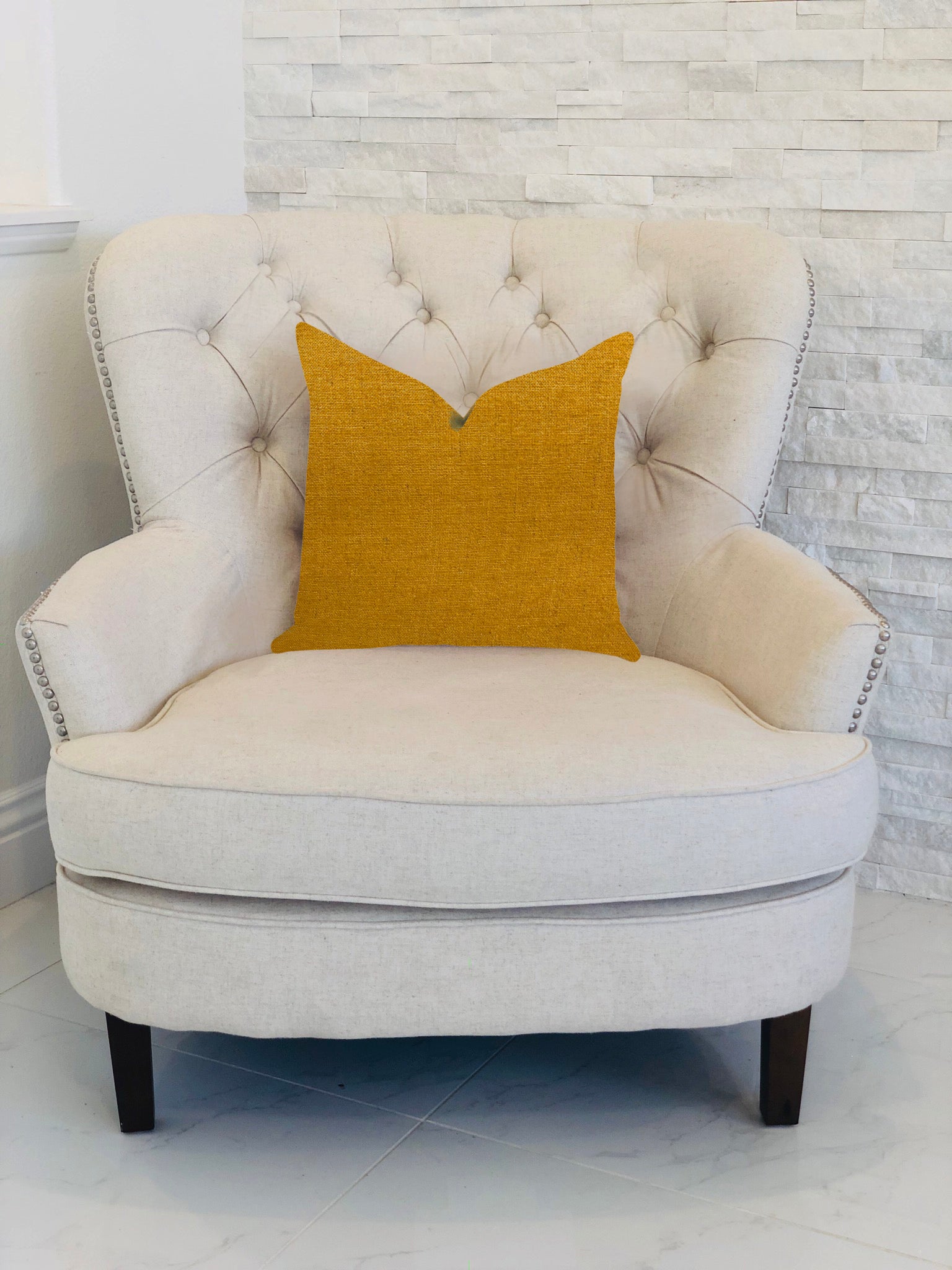 Wild Turmeric Luxury Throw Pillow in Gold, featuring a double-sided design and invisible zipper, handmade in the USA.