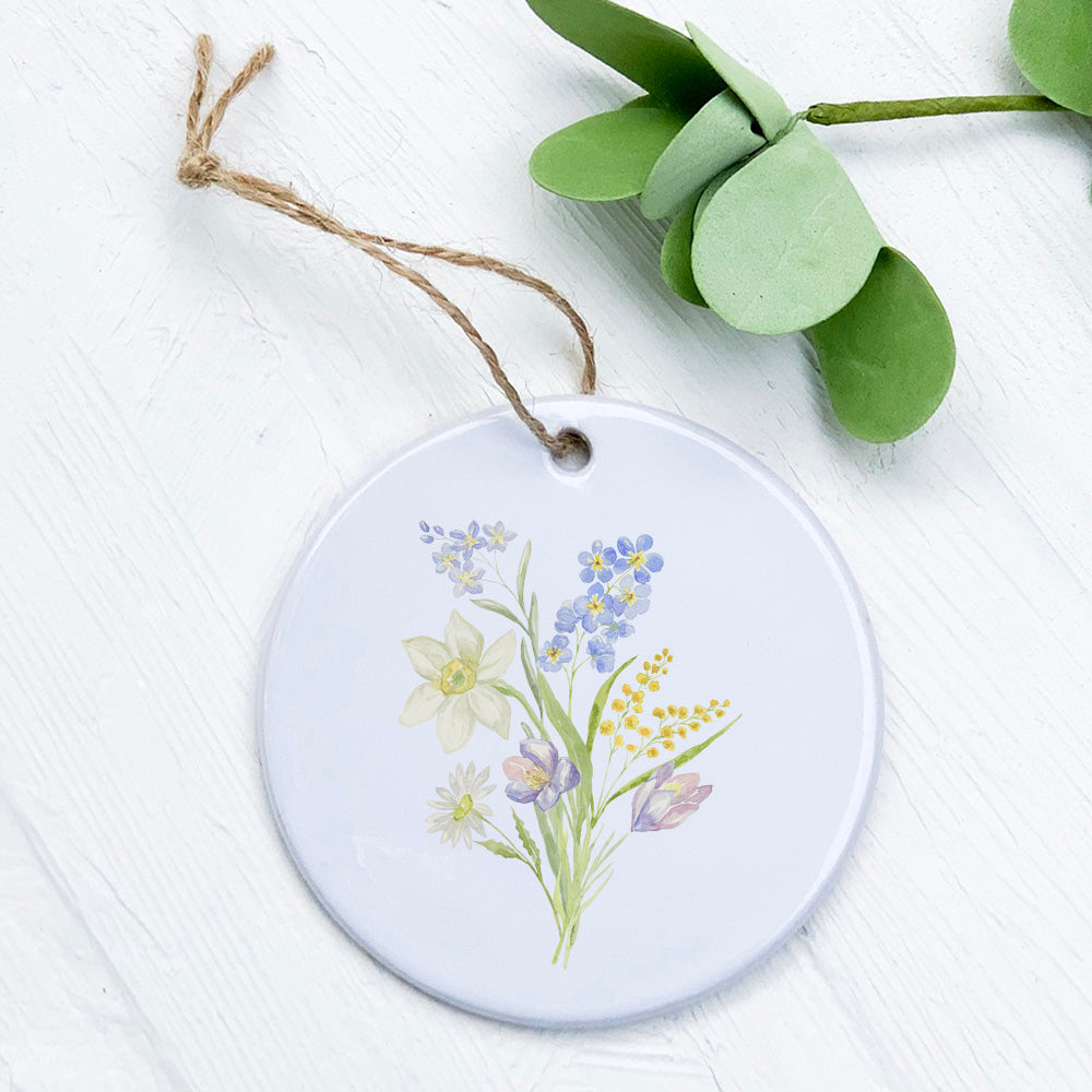A beautifully crafted Wildflower Bouquet Ornament made of high-quality porcelain, featuring vibrant floral designs and a smooth glossy finish.