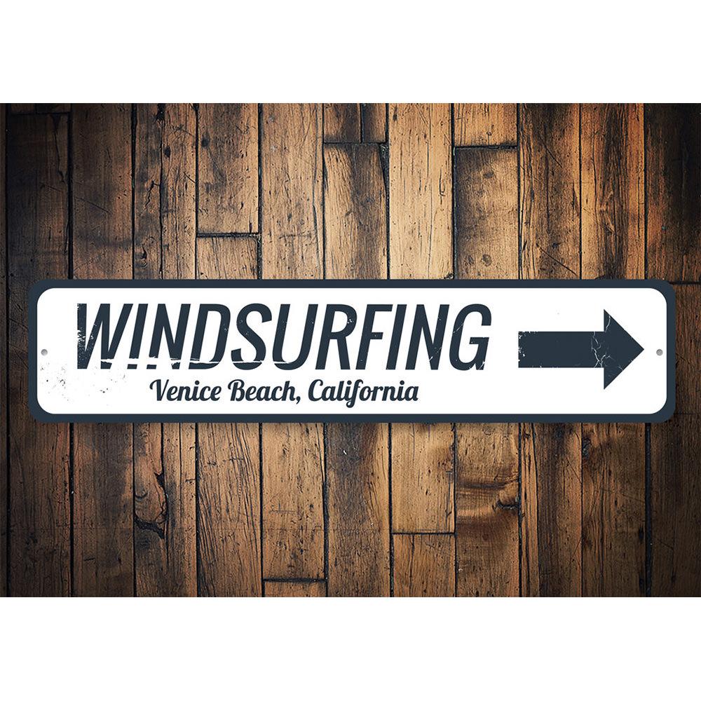 Customizable aluminum Windsurfing Sign with vibrant colors, perfect for beach decor.