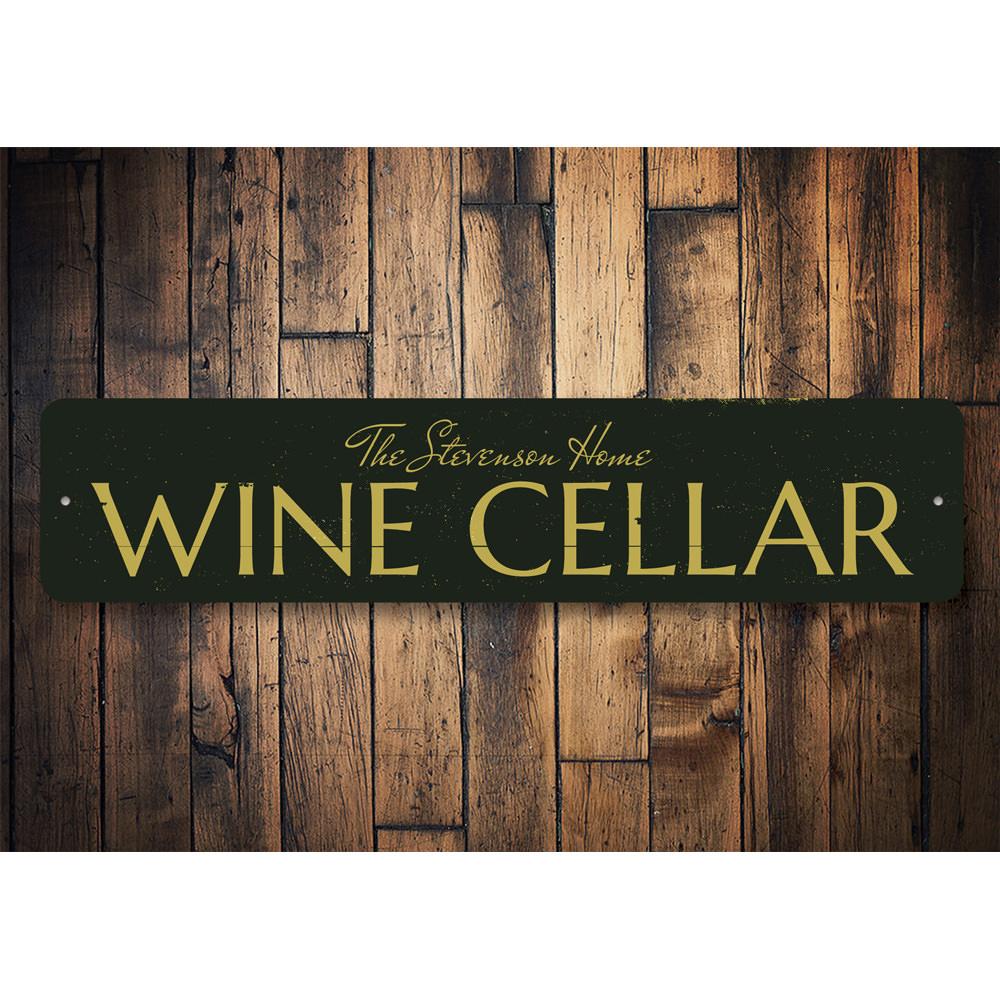 Customizable Wine Cellar Sign made from high-quality aluminum, featuring elegant design and pre-drilled holes for easy mounting.