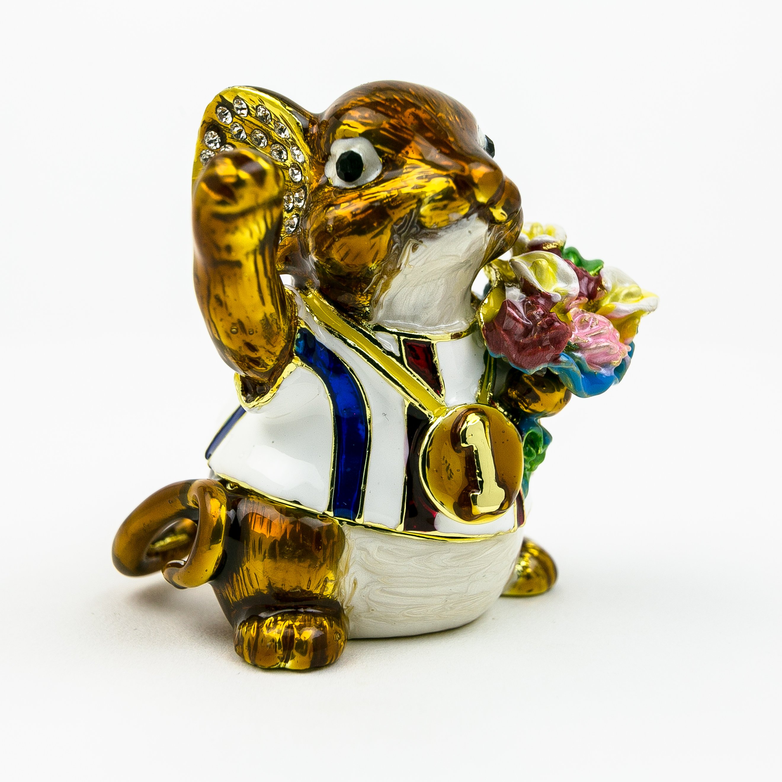 Handcrafted Winner Mouse trinket box with Austrian crystals and gold plating, elegantly designed for decorative and functional use.