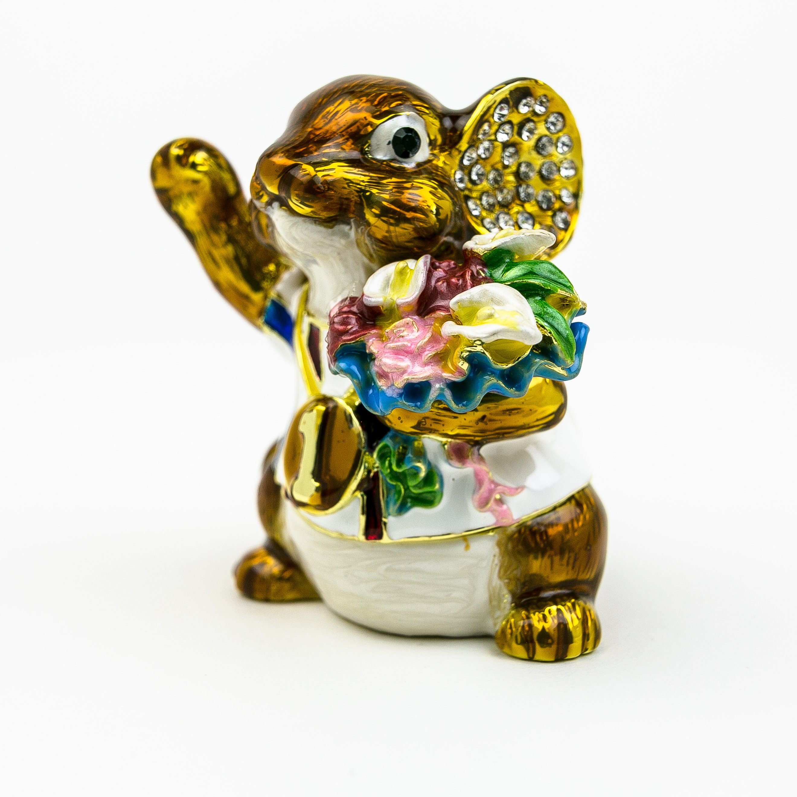 Handcrafted Winner Mouse trinket box with Austrian crystals and gold plating, elegantly designed for decorative and functional use.