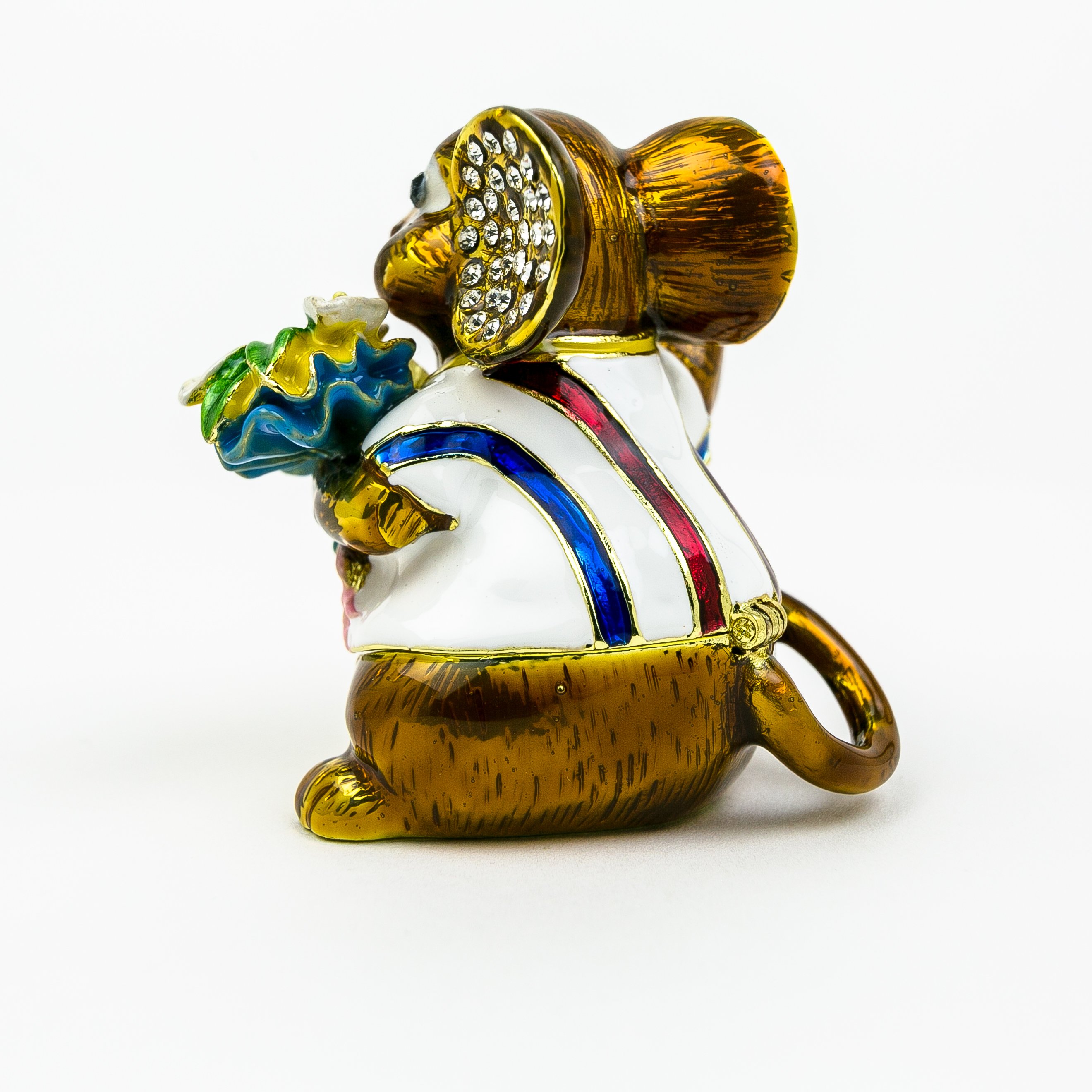 Handcrafted Winner Mouse trinket box with Austrian crystals and gold plating, elegantly designed for decorative and functional use.