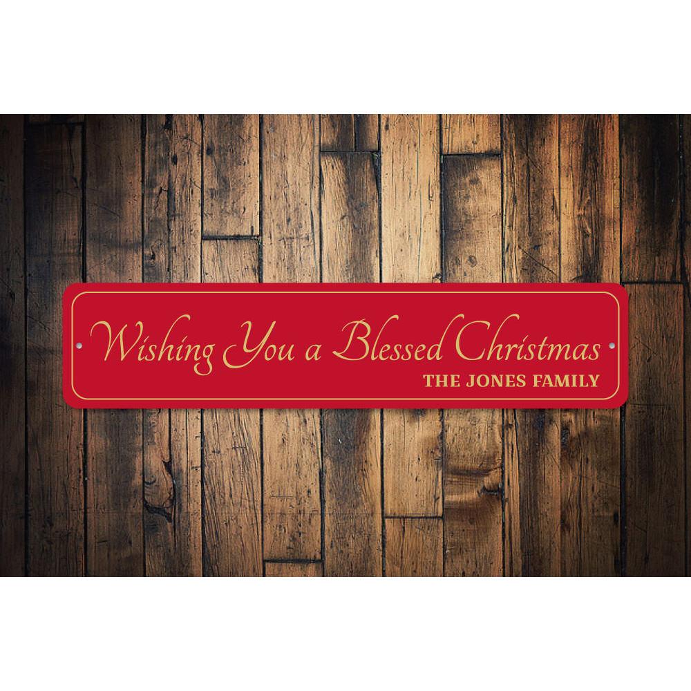 A beautifully designed Merry Christmas sign made of aluminum, featuring festive colors and customizable text options, perfect for holiday decor.
