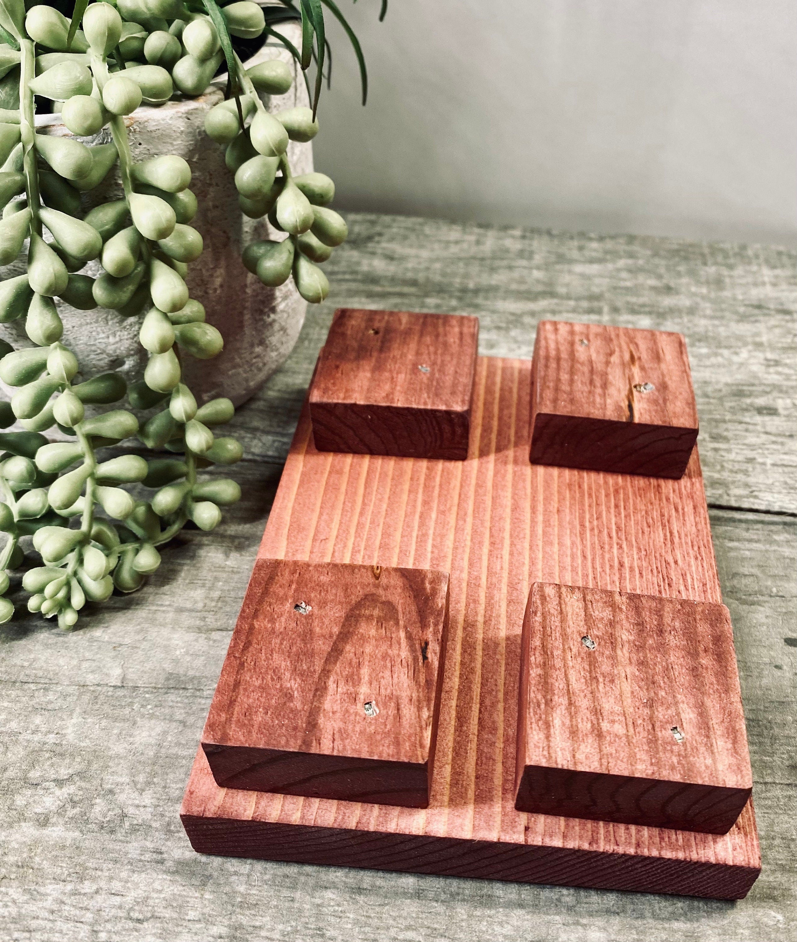Handmade Wooden Farmhouse Riser in Sedona Red, showcasing its solid pine wood construction and unique grain patterns.