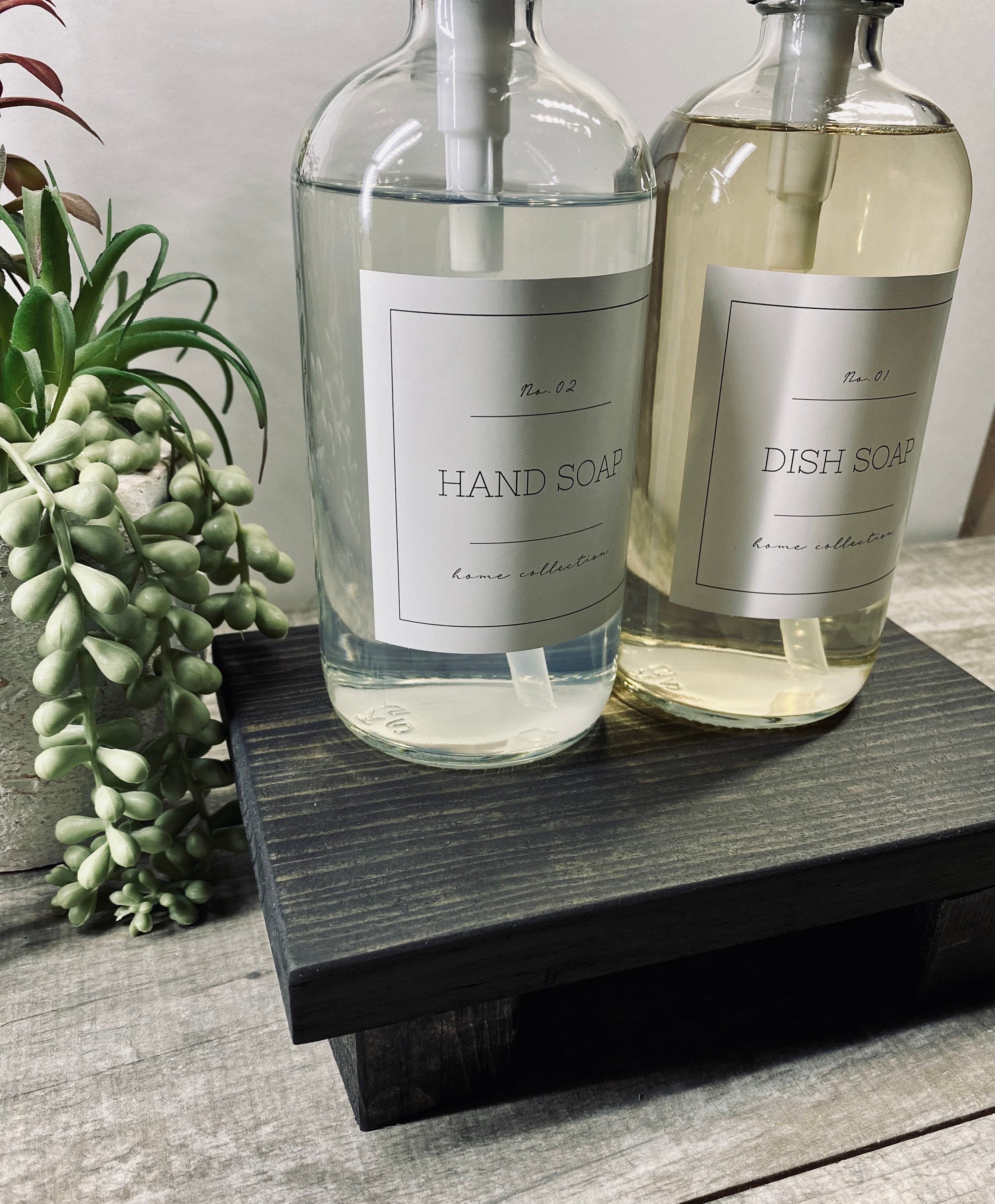 Handmade wooden riser in black stain, perfect for displaying soaps, candles, or plants, showcasing unique wood grain patterns.